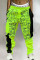 Green Fashion Casual Letter Print Split Joint Regular Mid Waist Trousers