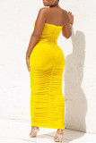 Yellow Sexy Fashion Tight Tube Top Dress