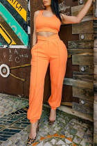 Orange Sexy Casual Solid Split Joint U Neck Sleeveless Two Pieces