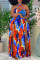 Multicolor Fashion Sexy Plus Size Print Backless Slit Halter Sleeveless Dress