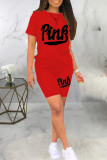 Black Fashion Casual Letter Print Basic O Neck Short Sleeve Two Pieces