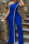 Blue Sexy Solid Sequins One Shoulder Skinny Jumpsuits