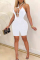 White Fashion Sexy Solid Hollowed Out Backless Spaghetti Strap Skinny Romper