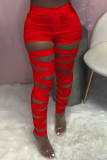 Orange Fashion Sexy Solid Ripped Skinny High Waist Pencil Trousers