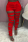 Red Fashion Sexy Solid Ripped Skinny High Waist Pencil Trousers