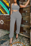 Grey Sexy Casual Solid Patchwork U Neck Sleeveless Two Pieces
