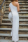 White Sexy Solid Sequins One Shoulder Skinny Jumpsuits
