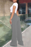 Dark Gray Fashion Casual Solid Patchwork Regular High Waist Trousers