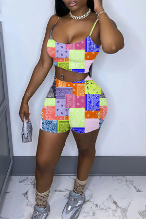 Sexy Casual Print Backless Spaghetti Strap Sleeveless Two Pieces main image 1