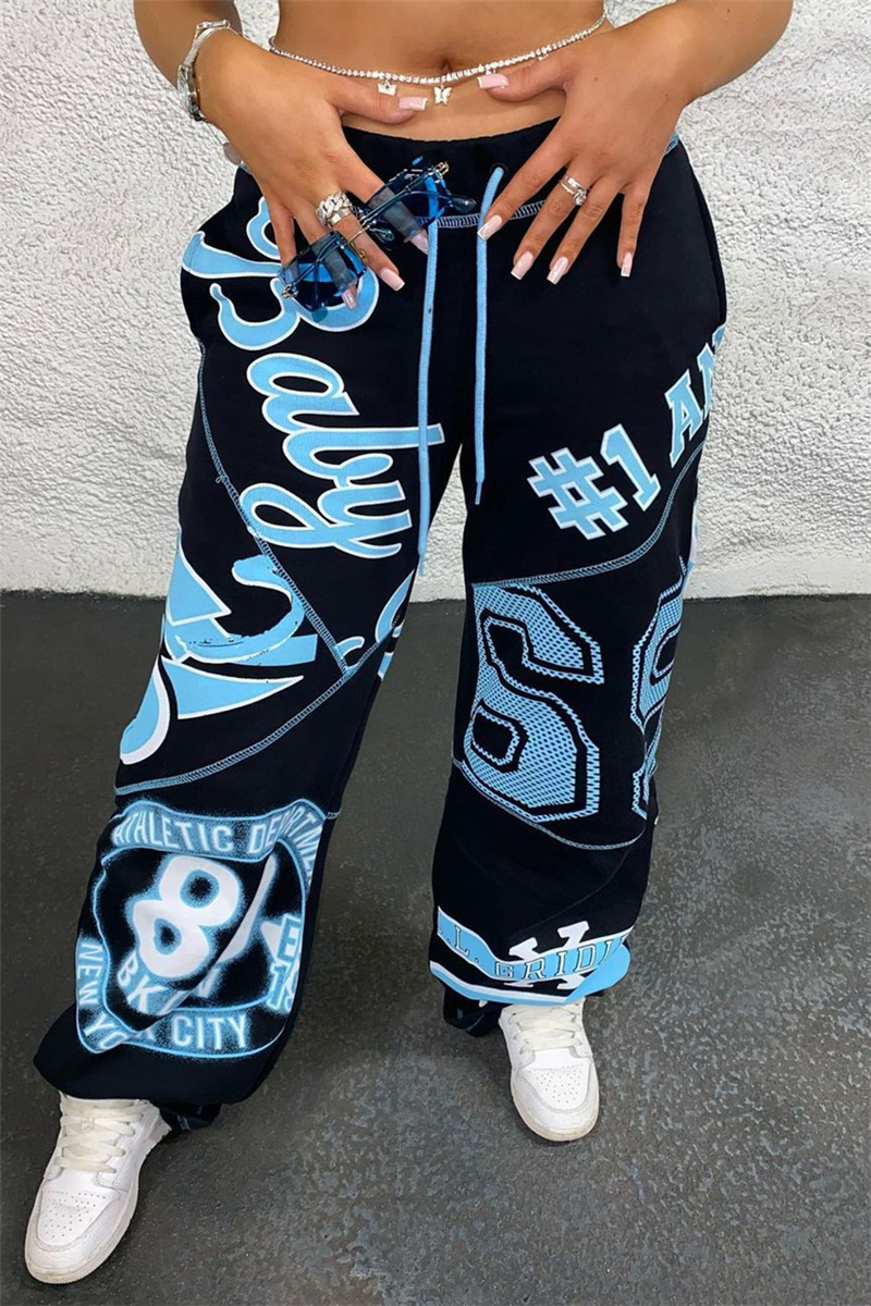 

Black Fashion Casual Print Basic Regular Mid Waist Trousers