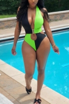 Green Sexy Sackless Stitching One-Piece Swimsuit