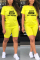 Yellow Fashion Casual Printed Short Sleeve Shorts Set