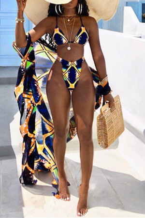 Multicolor Sexy Fashion Printing Swimsuit Three-piece Suit
