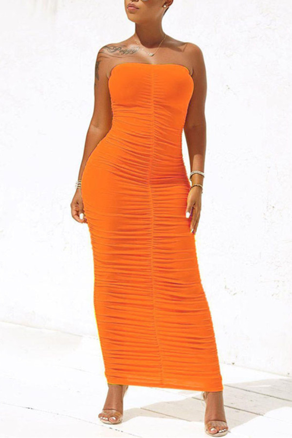 Orange Sexy Fashion Tight Tube Top Dress