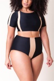 Bikini Sexy Plus Size Colorblock Black Swimsuit