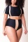 HalfSleeve Sexy Plus Size Colorblock Black Swimsuit