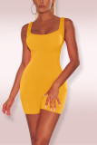 Yellow Sexy Sleeveless Sportswear U Neck Romper