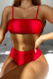 Red Fashion Sexy Print Basic Swimwears Three-piece Set