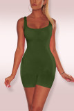 Green Sexy Sleeveless Sportswear U Neck Romper