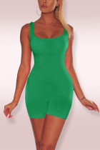 Green Sexy Sleeveless Sportswear U Neck Romper