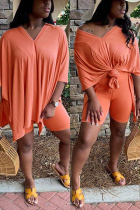 Orange Casual Fashion Short Sleeve Two-Piece Suit