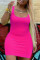Rose Red Sexy Casual Plus Size Solid Basic U Neck Vest Dress