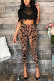 White Sexy Mesh See-through Patchwork Two Pieces Long Pants Set