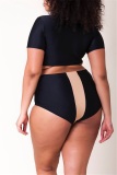 HalfSleeve Sexy Plus Size Colorblock Black Swimsuit