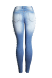 Blue Trendy Broken Holes Denim Jeans