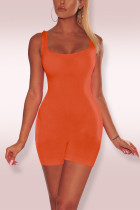 Orange Sexy Sleeveless Sportswear U Neck Romper