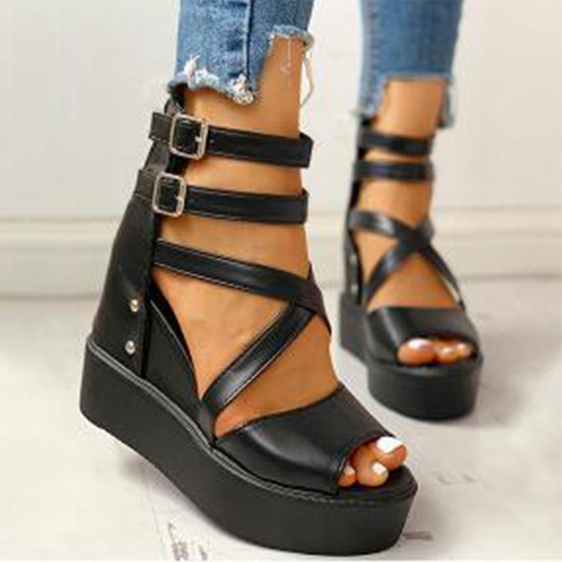 

Black Casual Street Hollowed Out Patchwork Opend Out Door Shoes