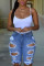 Dark Blue Fashion Sexy Tight Ripped Denim Shorts