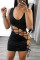 Black Sexy Solid Strap Design O Neck Vest Dress