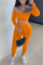 Orange Fashion Sexy Solid Backless Off the Shoulder Long Sleeve Two Pieces