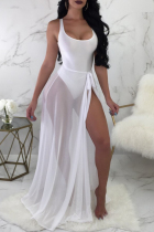 White Fashion Sexy Solid See-through Backless Swimwears