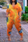 Orange Fashion Casual Print Tie-dye V Neck Loose Jumpsuits