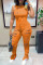 Yellow Fashion Casual Solid Ripped O Neck Regular Jumpsuits