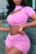 Pink Sexy Casual Solid Hollowed Out Half A Turtleneck Short Sleeve Two Pieces