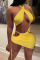 Yellow Sexy Solid Bandage Draw String Backless Halter Sleeveless Two Pieces