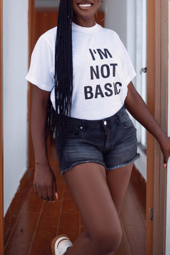 White Fashion Casual Letter Print Basic O Neck T-Shirts