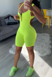 Fluorescent Green Sexy Casual Solid Backless U Neck Sleeveless Skinny Romper