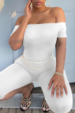 White Sexy Casual Solid Backless Off the Shoulder Skinny Romper (Without Waist Chain)