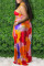 Multicolor Sexy Casual Print Backless Strapless Plus Size Two Pieces