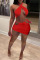 Red Sexy Solid Bandage Draw String Backless Halter Sleeveless Two Pieces