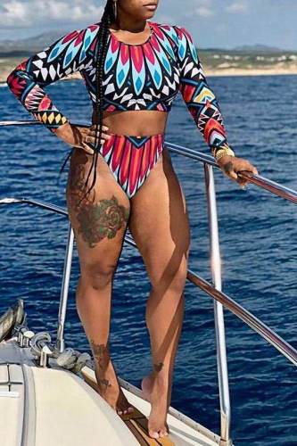 Multicolor Fashion Sexy Print Basic Swimwears