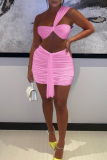 Pink Sexy Solid Backless Strapless Sleeveless Two Pieces