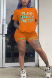 Orange Fashion Casual Printed T-shirt Shorts Set