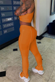 Orange Sexy Casual Solid Hollowed Out Half A Turtleneck Sleeveless Two Pieces