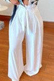 Khaki Fashion Casual Solid Basic Regular High Waist Wide Leg Plus Size Trousers