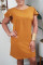 Brown Sexy Casual Solid Hollowed Out Flounce O Neck Short Sleeve Dress
